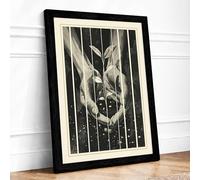 Deer in Starlight Japandi Framed Wall Art Print A4 (29.7×21cm) Black, Wall Decor for Living Room, Bedroom, Office & Home, Ready to Hang, Art Gift