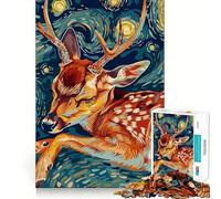 Deer in Starry Night Style 1000 Pieces Jigsaw Puzzles for Teenagers Memory Train Smooth Thick Home Game Birthday Art Gift (50x75cm)