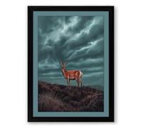 Deer in Storm Rustic Framed Wall Art Print A2 (59.4×42cm) Black, Wall Decor for Living Room, Bedroom, Office & Home, Ready to Hang, Art Gift