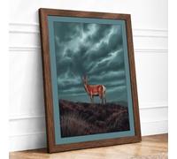 Deer in Storm Rustic Framed Wall Art Print A2 (59.4×42cm) Walnut, Wall