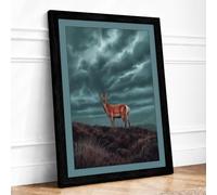 Deer in Storm Rustic Framed Wall Art Print A3 (42×29.7cm) Black, Wall