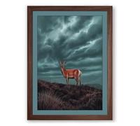 Deer in Storm Rustic Framed Wall Art Print A4 (29.7×21cm) Walnut, Wall Decor for Living Room, Bedroom, Office & Home, Ready to Hang, Art Gift