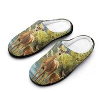 Deer in Streams at Foot of Mountain Women's Warm Slippers Non-Slip Rubber Cotton Winte Shoes for Indoor Outdoor