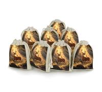 Deer in The Autumn Woods Reusable Drawstring Bags 8 Pcs Jewellery Favour Pouch Christmas Halloween Candy