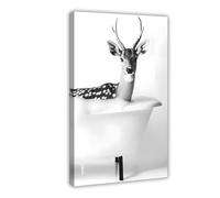 Deer in The Bathtub, Cute Bathroom Wall Art, Funny Deer Print, Cute Animals Taking A Bubble Bath, Laundry Room Decor, Ai Art-1
