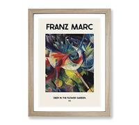 Deer In The Flower Garden By Franz Marc Exhibition Museum Painting Framed Wall Art Print, Ready to Hang Picture for Living Room Bedroom Home Office Décor, Oak A2 (64 x 46 cm)
