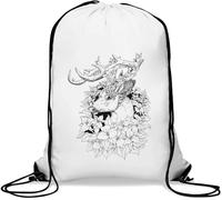 Deer In The Flowers Black Art Gym Sack Casual Drawstring Bag White