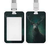 Deer in The Forest Dark Green ID Badge Holder Retractable Clip Card Holder Card Protector Name Badge Name Tag for Work Office Doctor Nurse