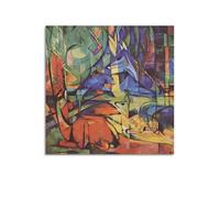 Deer in The Forest II - by Franz Marc Painting Art Posters Wall Art Scroll Canvas Picture Living Room Decor Home 20x20inch(50x50cm)