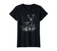Deer in the Forest Nature Animals Buck Lovers Value Graphic T-Shirt, Women, Black, M