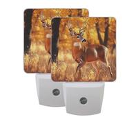 Deer in The Forest Night Light 2 Pack Plug in Wall with Dusk to Dawn Sensor Led Lamp for Women Men Night Lights Plug in Wall Decor for Bedroom Kitchen Corridor, 0.5W