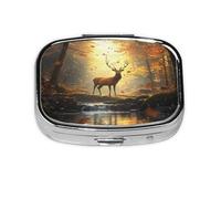 Deer in The Forest Pattern Pill Case Pill Box Travel Pill Organizer Small Square Medicine Box for Purse & Pocket Gifts