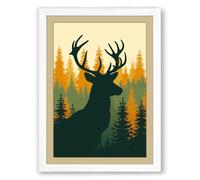 Deer in the Forest Scandinavian Framed Wall Art Print A1 (84.1×59.4cm) White, Wall Decor for Living Room, Bedroom, Office & Home, Ready to Hang, Art Gift