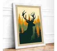 Deer in the Forest Scandinavian Framed Wall Art Print A4 White | Ready to Hang, Premium Gi Paper, Fade-Resistant Inks, Securely Packaged, UK Made
