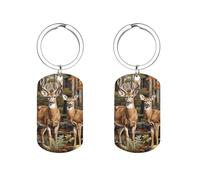 Deer in The Forests Personalized Metal Key Tags with Labels Keychain Stainless Steel Key Rings Signs