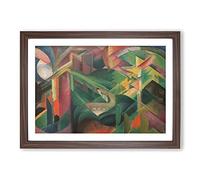 Deer in The Garden by Franz Marc Framed Print | A2 Walnut Framed Wall Art | Ready to Hang | Modern Floral Picture | Living Room Bedroom Lounge Office