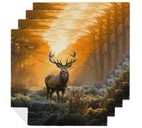 Deer in The Grass Cloth Napkins 18x18inch Washable Reusable Dinner Napkin Soft Absorbent Printed Cloth Napkin Home Table Decor for Kitchen Dining Wedding Party 4 PCS