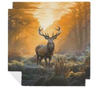 Deer in The Grass Cloth Napkins 18x18inch Washable Reusable Dinner Napkin Soft Absorbent Printed Cloth Napkin Home Table Decor for Kitchen Dining Wedding Party 2 PCS