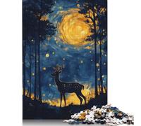 Deer in The Night Sky Painting Puzzle Family Challenging Games 100% Recycled Cardboard Jigsaw Puzzle for Adult Children Birthday Present 500pcs (52x38cm)
