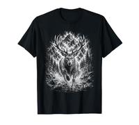 Deer in the Run Portrait Artistic Drawing Style Black White T-Shirt