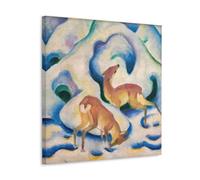 Deer in The Snow by Franz Marc 1913 Expressionism Poster - Winter Animal Themed Wall Art for Home Wall Art Picture Painting Canvas Prints Artworks Bedroom Living Room Decor Frame 16x16inch(40x40cm)