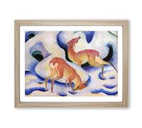 Deer In The Snow By Franz Marc Classic Painting Framed Print | A3 Oak Framed Wall Art | Ready to Hang | Classic Animal Picture | Living Room Bedroom Lounge Office