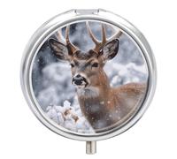 Deer in The Snow Pill Case Pill Box with 3 Compartments | Round Travel Pill Organizer Portable Pill Container for Pocket Purse Women Men Daily Use Vitamins Supplement Holder