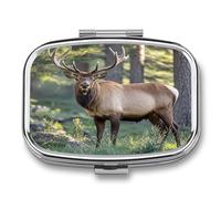 Deer in The Wild Pill Case 2 Compartments Travel Pill Organizer for Pocket Small Pill Box Portable Pill Container Metal Medication Holder to Hold Vitamin Fish Oil Supplement