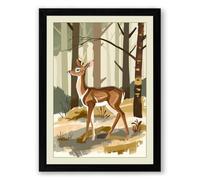 Deer in Winter Clearing Boho Framed Wall Art Print A4 (29.7×21cm) Black, Wall Decor for Living Room, Bedroom, Office & Home, Ready to Hang, Art Gift