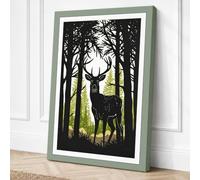 Deer in Woodland Frame Canvas Wall Art Print 18x12 Inch