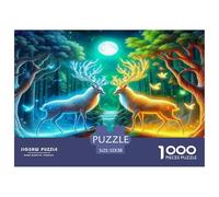 Deer Jigsaw 1000 Piece Challenge Toy for Adults, Neon Gradient Forest Impossible Jigsaw Puzzles 1000 Pieces Educational Game for Adults Or Families Pieces Gifts 52x38cm/1000pcs