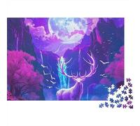 Deer Jigsaw Puzzle Moonlit Forest Mammal 1000pc Sturdy Cardboard Stress Relief Group Activity Indoor Entertainment for Family Adults Couples Enthusiasts 38x26cm/1000pcs