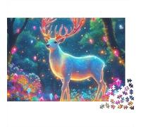Deer Jigsaw Puzzle Sunlit Forest Hoofed 1000pc Thick Matte Finish Cardboard Stress Relief Rainy Day for Adults Advanced Teenagers Family 52x38cm/1000pcs