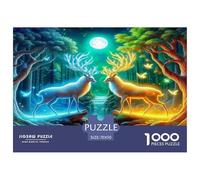 Deer Jigsaw Puzzle Two Deer by Stream Under Moon Puzzle for Adults Recycled Paper Puzzles for Adults Kids 70x50cm/1000pcs