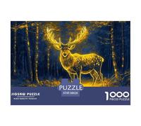 Deer Jigsaw Puzzles 1000 Pieces Challenge Game for Adults,Nighttime Forest Impossible Jigsaw Puzzle 1000 Piece Educational Game Home Decoration 38x26cm/1000pcs