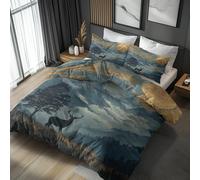 Deer Jungle Bedding Single Duvet Cover Sets, Mountain Moon Animal Quilt Cover 2 Piece, Deer Jungle Room Decor Bedding Set&Gift Super Soft Microfibre With 1 Pillowcase, No Comforter
