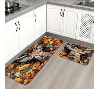 Deer Kitchen Mats for Floor, Autumn Leaves Rustic Soft Mats, Cushioned Comfort Washable Non Slip Decor Rugs for Kitchen Sinks Laundryroom Bathroom 2PCS