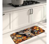 Deer Kitchen Mats for Floor, Autumn Leaves Rustic Soft Mats, Cushioned Comfort Washable Non Slip Decor Rugs for Kitchen Sinks Laundryroom Bathroom 16x47 Inch
