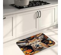 Deer Kitchen Mats for Floor, Autumn Leaves Rustic Soft Mats, Cushioned Comfort Washable Non Slip Decor Rugs for Kitchen Sinks Laundryroom Bathroom 16x24 Inch