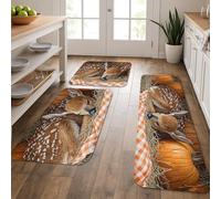 Deer Kitchen Mats for Floor, Cozy Fawn Pumpkin Design Soft Mats, Cushioned Comfort Washable Non Slip Decor Rugs for Kitchen Sinks Laundryroom Bathroom 3Pcs