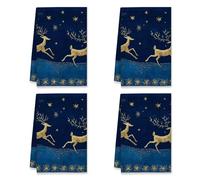 Deer Kitchen Towels, Winter Elegant Stars Branches Winter Navy Absorbent Dish Coths Everyday Kitchen Use 16x24 Inch (Set of 4)