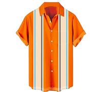 Deer Lady Mens Bowling Shirt Print Hawaiian Shirts Short Sleeve Casual Button Down Shirt Loose Beach Shirts, Bowling Orange02, 3XL