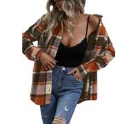 Deer Lady Plaid Flannel Shirts for Women Buffalo Plaid Shirts Oversized Long Sleeve Casual Button Down Blouse Top, Z-orange Green, XL