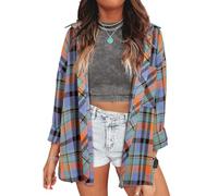Deer Lady Plaid Flannel Shirts for Women Buffalo Plaid Shirts Oversized Long Sleeve Casual Button Down Blouse Top, Z-orange Blue, L