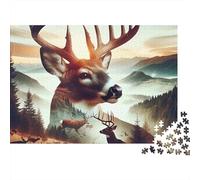 Deer Landscape Art 1000 Pieces Puzzles Beautiful View Deer Double Exposure Decoration Puzzle Educational Game Gifts Puzzles for Adults Jigsaw Puzzles for Adults 70x50cm/1000pcs
