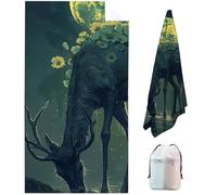Deer Large Beach Towels for Adults 72 x 32inch, Green Microfibre Beach Towel, Swimming Towels for Adults Quick Dry Sand Free Lightweight Sweat for Travel, Pool, Holiday, Camping, Yoga, Gym Sports R8-2