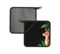 Deer Looking into The Distance 2PCS Square Silicone Anti-scalding mat - 7.1 inches, Suitable for Frying Pans, ovens, Grills, Tea Sets