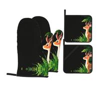 Deer Looking into The Distance Baking Gloves Pot mats, Barbecue Party Cooking 500â„‰ high Temperature Resistant Oven Gloves Pot lid mats 4 Pieces Set,