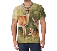 Deer Mama And Little Men's T-Shirts Classic Short Sleeve Crew Neck Tee Summer Casual Tops Graphic 6XL