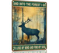 Deer Metal Sign And Into The Forest I Go to Lose My Mind and Find My Soul Hiking Girl Retro Metal Tin Sign Vintage Sign for Home Coffee Wall Decor 8x12 Inch